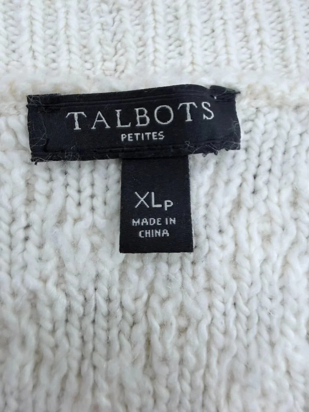 Talbots Petites XL Cream Cable Knit Cardigan Cotton Button Front Preppy